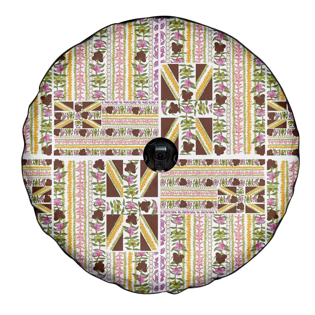 Hawaii Lokelani Pikake Lei Spare Tire Cover Hawaiian Flag Motif LT9 - Polynesian Pride