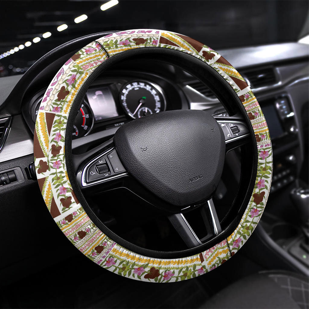 Hawaii Lokelani Pikake Lei Steering Wheel Cover Hawaiian Flag Motif