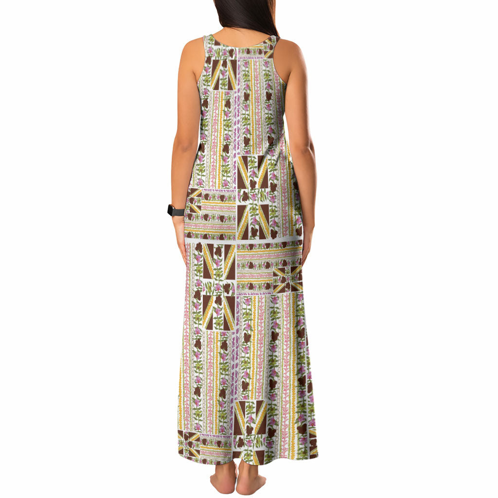 Hawaii Lokelani Pikake Lei Tank Maxi Dress Hawaiian Flag Motif LT9 - Polynesian Pride
