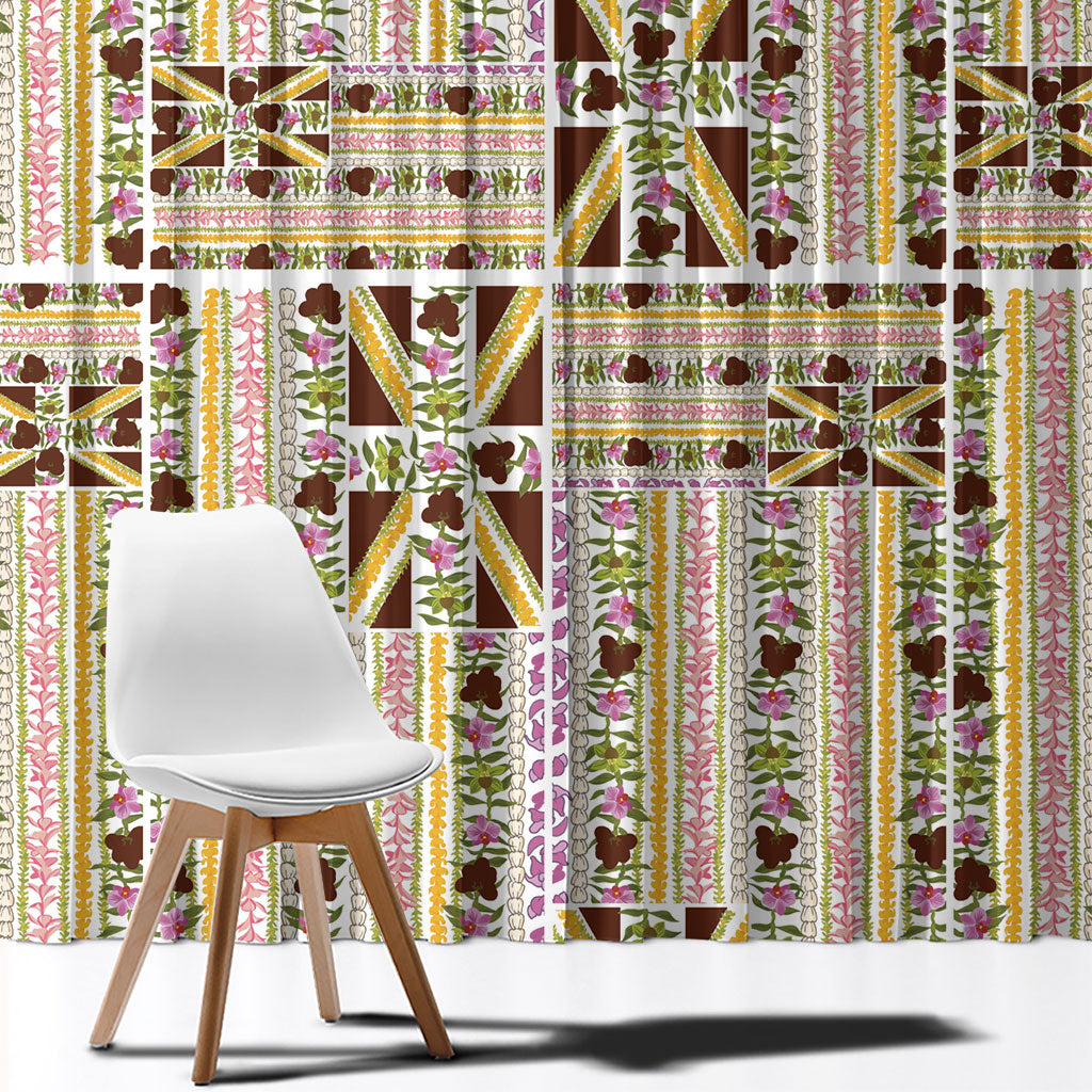Hawaii Lokelani Pikake Lei Window Curtain Hawaiian Flag Motif