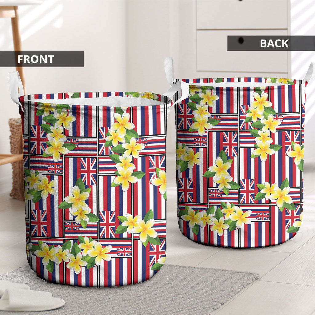 Hawaii Plumeria Lei Laundry Basket Hawaiian Flag Motif