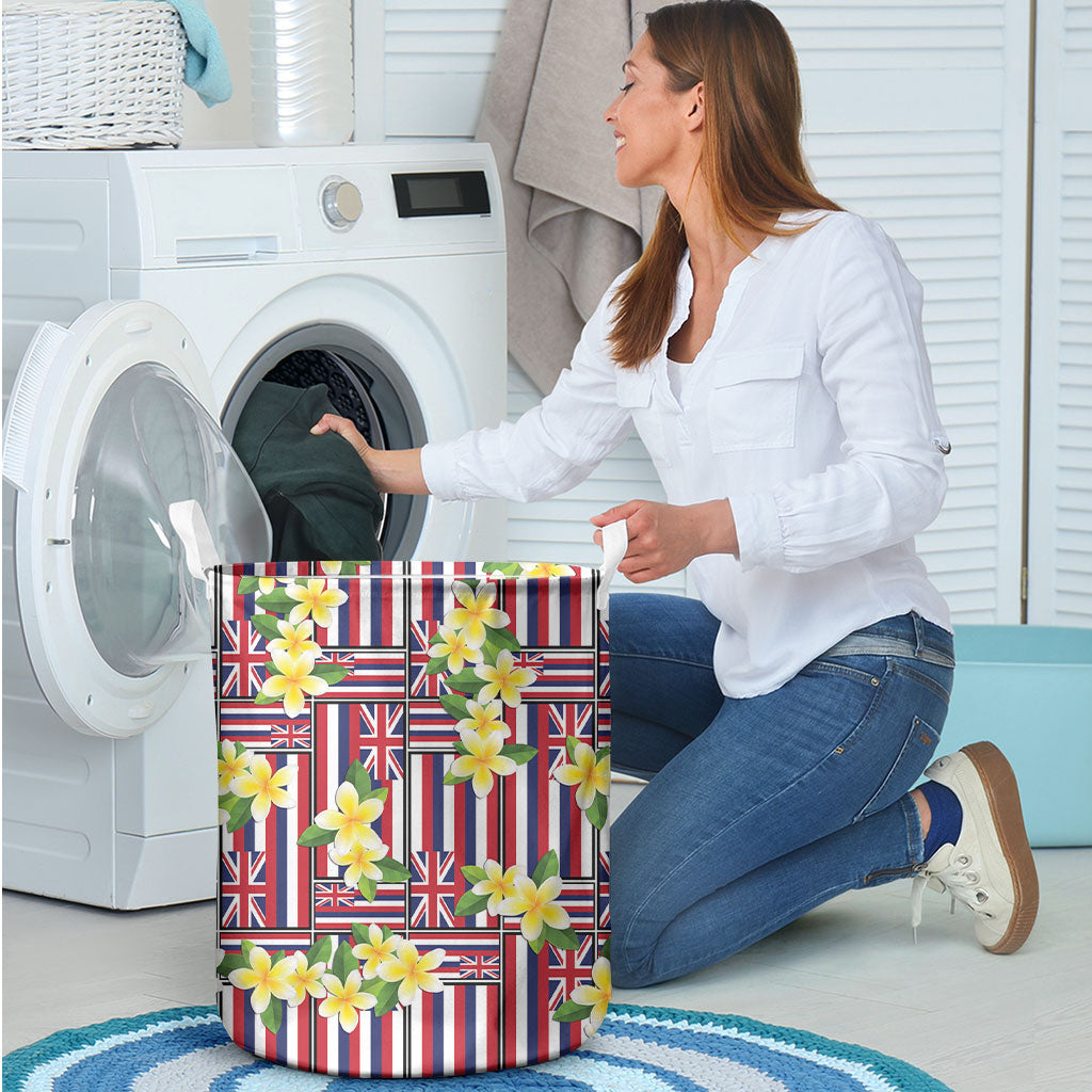 Hawaii Plumeria Lei Laundry Basket Hawaiian Flag Motif