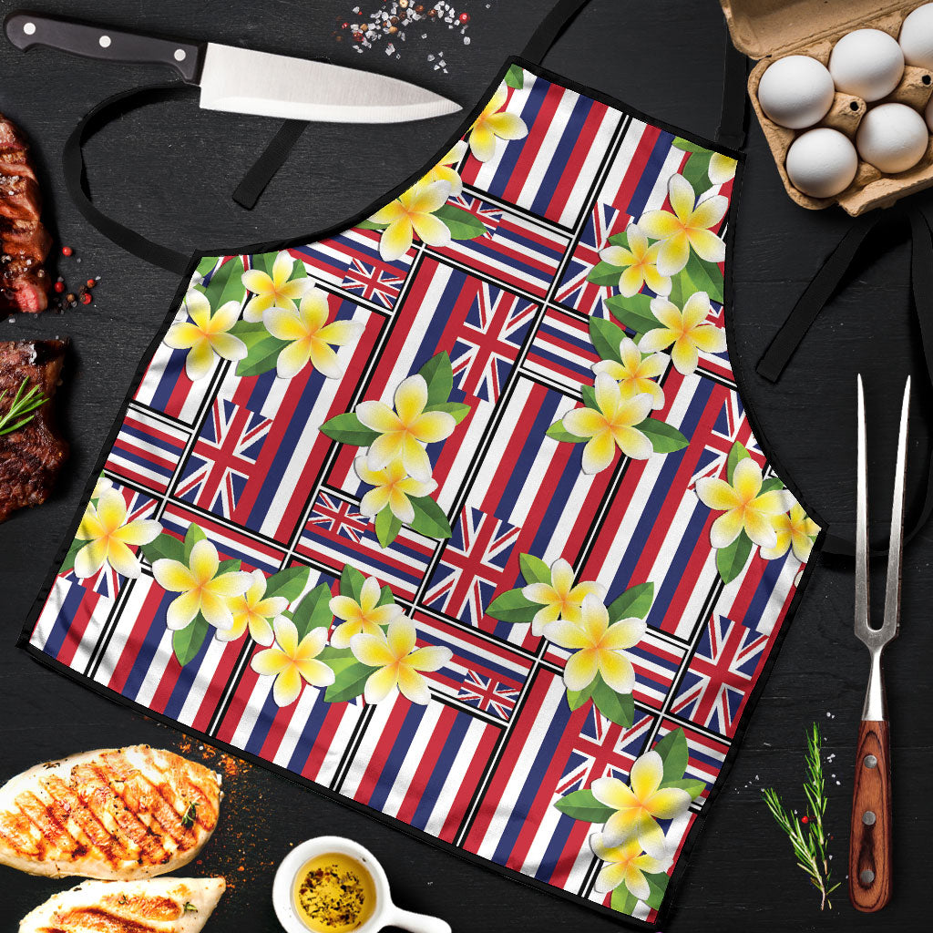 Hawaii Plumeria Lei Apron Hawaiian Flag Motif