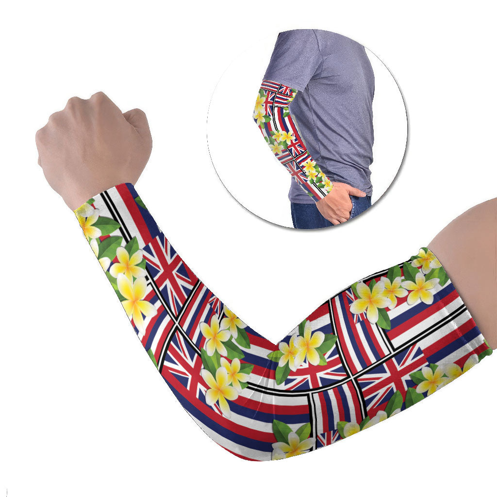 Hawaii Plumeria Lei Arm Sleeves Hawaiian Flag Motif LT9 Set of 2 Red - Polynesian Pride