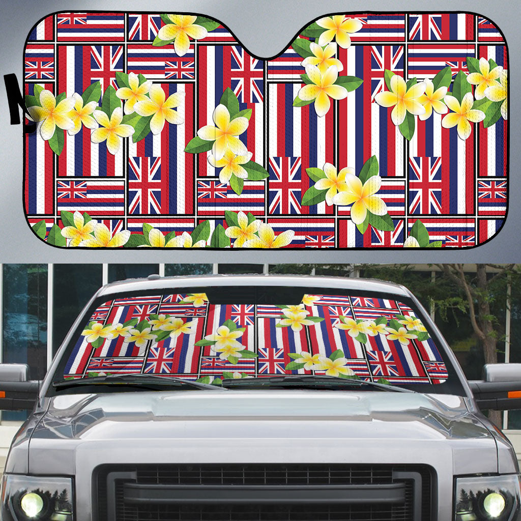 Hawaii Plumeria Lei Auto Sun Shade Hawaiian Flag Motif LT9 Red - Polynesian Pride