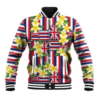 Hawaii Plumeria Lei Baseball Jacket Hawaiian Flag Motif