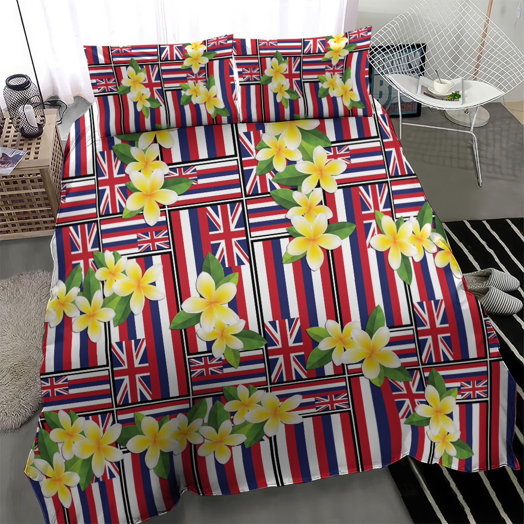 Hawaii Plumeria Lei Bedding Set Hawaiian Flag Motif