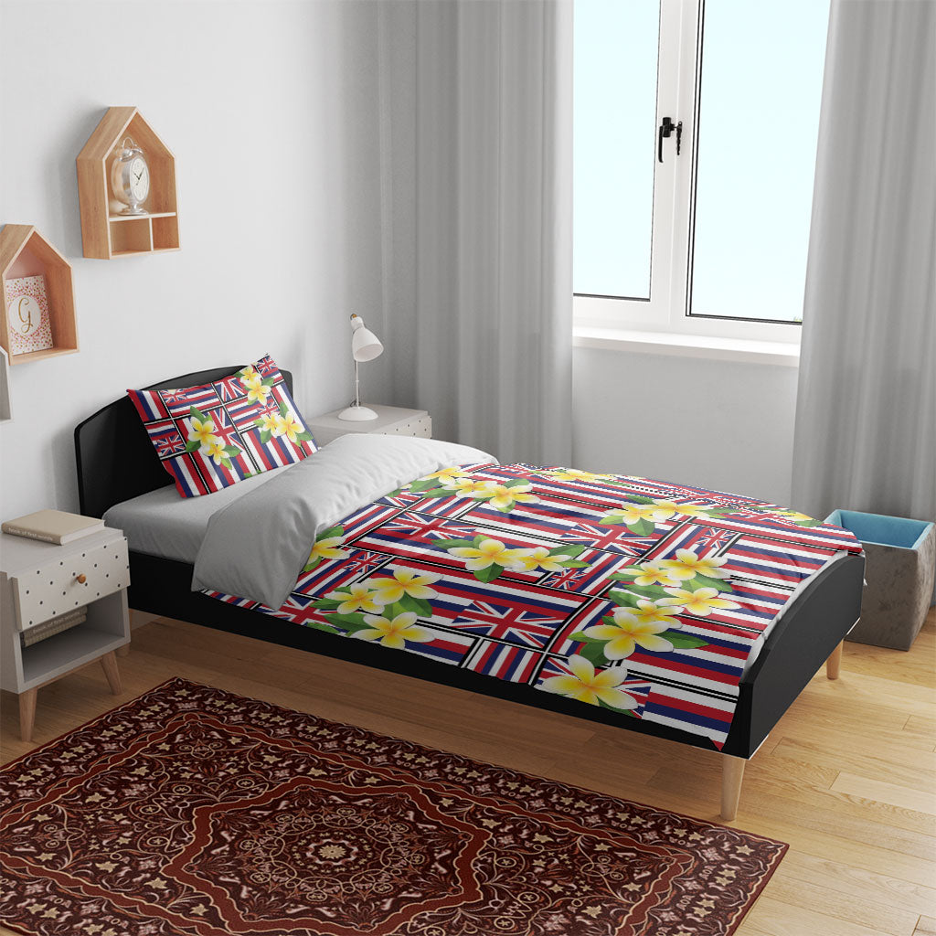 Hawaii Plumeria Lei Bedding Set Hawaiian Flag Motif