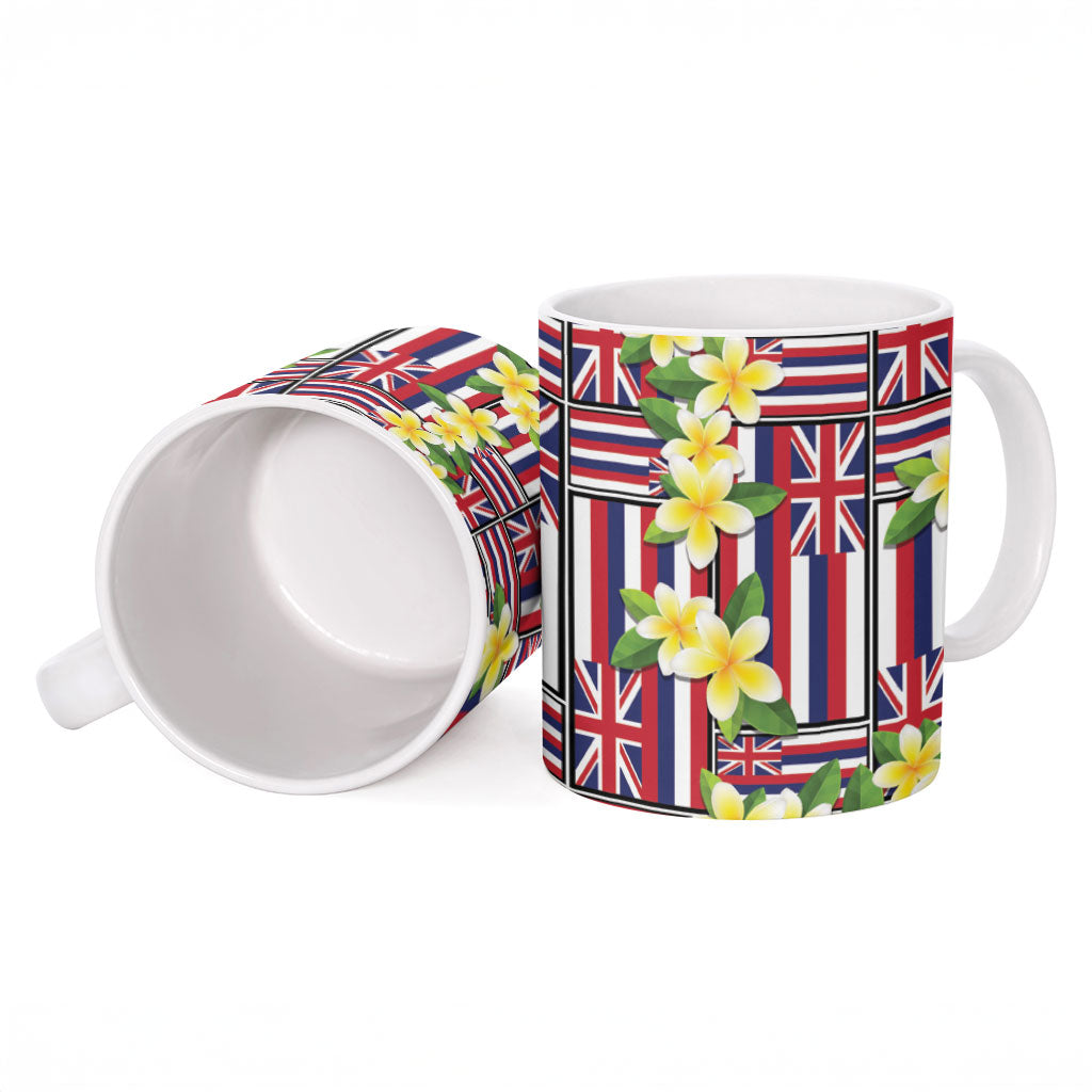 Hawaii Plumeria Lei Ceramic Mug Hawaiian Flag Motif