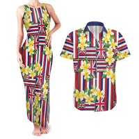 Hawaii Plumeria Lei Couples Matching Tank Maxi Dress and Hawaiian Shirt Hawaiian Flag Motif