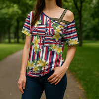 Hawaii Plumeria Lei Cross Shoulder Shirt Hawaiian Flag Motif