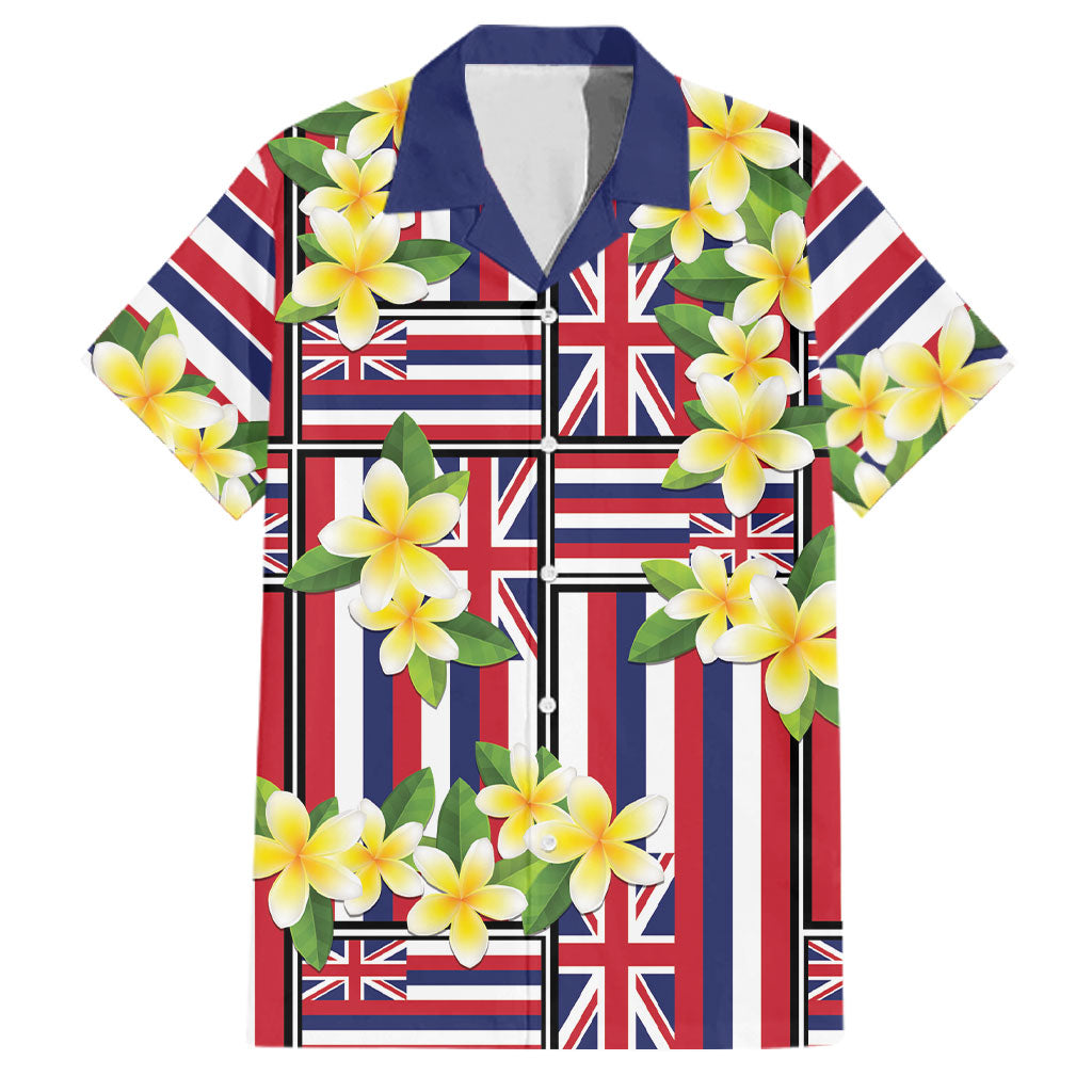 Hawaii Plumeria Lei Family Matching Off Shoulder Short Dress and Hawaiian Shirt Hawaiian Flag Motif