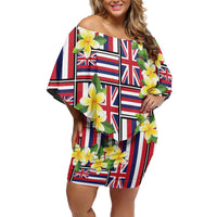 Hawaii Plumeria Lei Family Matching Off Shoulder Short Dress and Hawaiian Shirt Hawaiian Flag Motif
