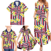 Hawaii Plumeria Lei Family Matching Summer Maxi Dress and Hawaiian Shirt Hawaiian Flag Motif