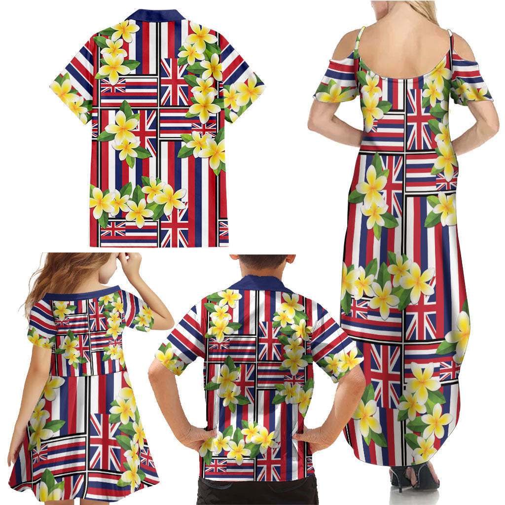 Hawaii Plumeria Lei Family Matching Summer Maxi Dress and Hawaiian Shirt Hawaiian Flag Motif