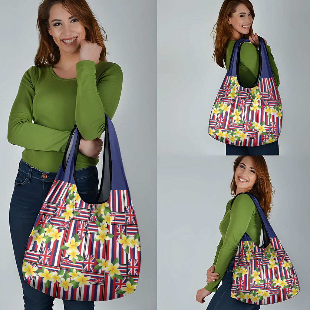 Hawaii Plumeria Lei Grocery Bag Hawaiian Flag Motif