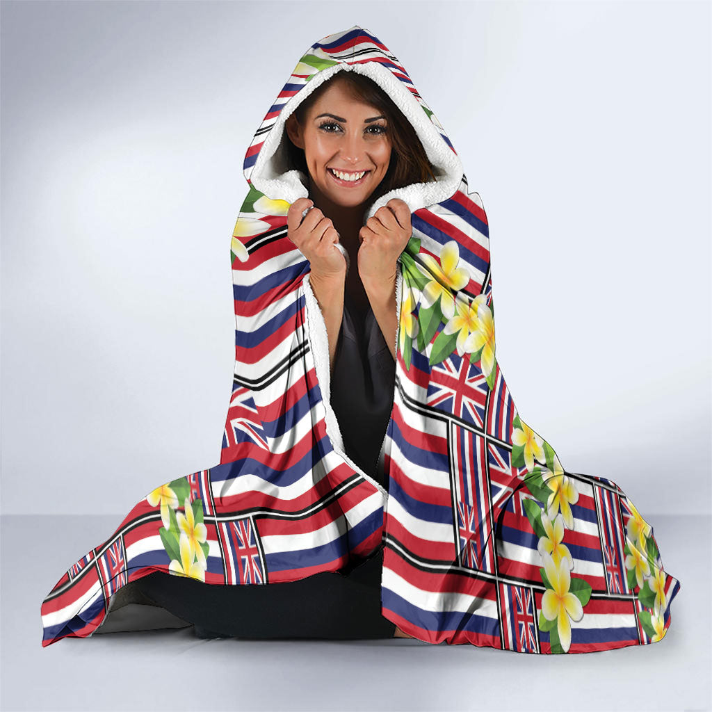 Hawaii Plumeria Lei Hooded Blanket Hawaiian Flag Motif