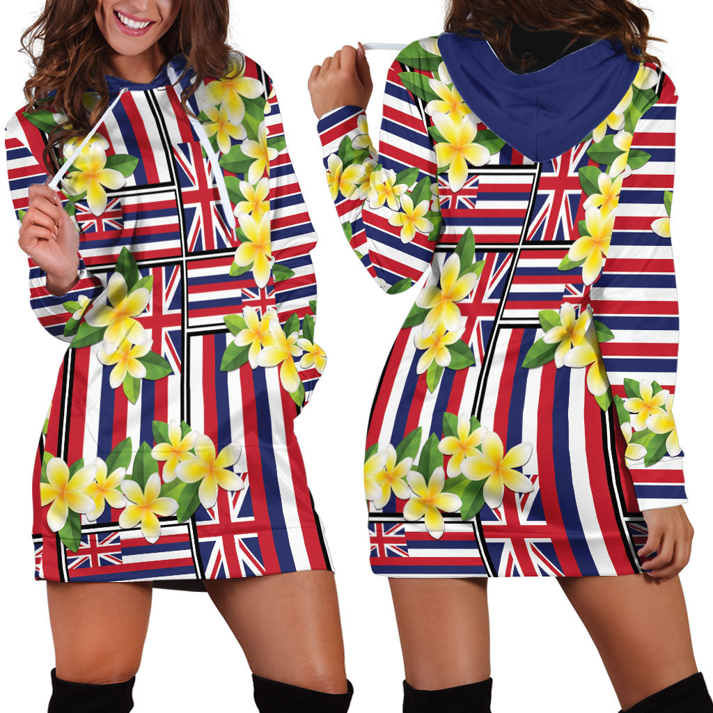 Hawaii Plumeria Lei Hoodie Dress Hawaiian Flag Motif