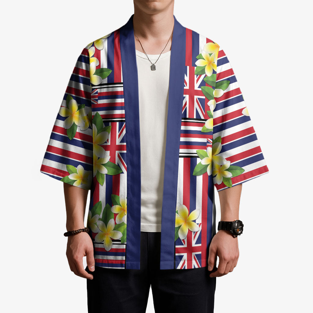Hawaii Plumeria Lei Kimono Hawaiian Flag Motif