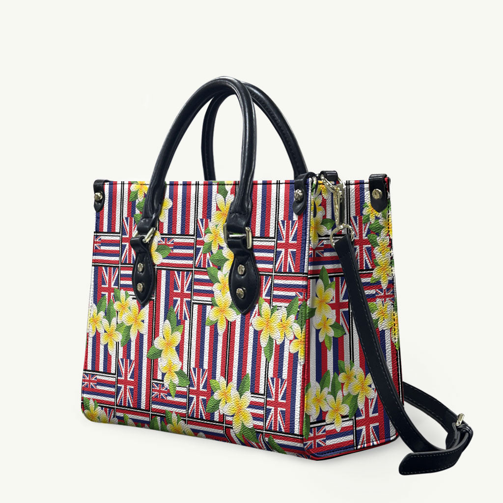Hawaii Plumeria Lei Leather Bag Hawaiian Flag Motif LT9 Red - Polynesian Pride