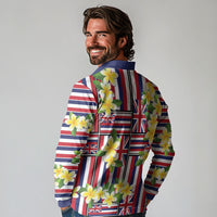 Hawaii Plumeria Lei Long Sleeve Polo Shirt Hawaiian Flag Motif
