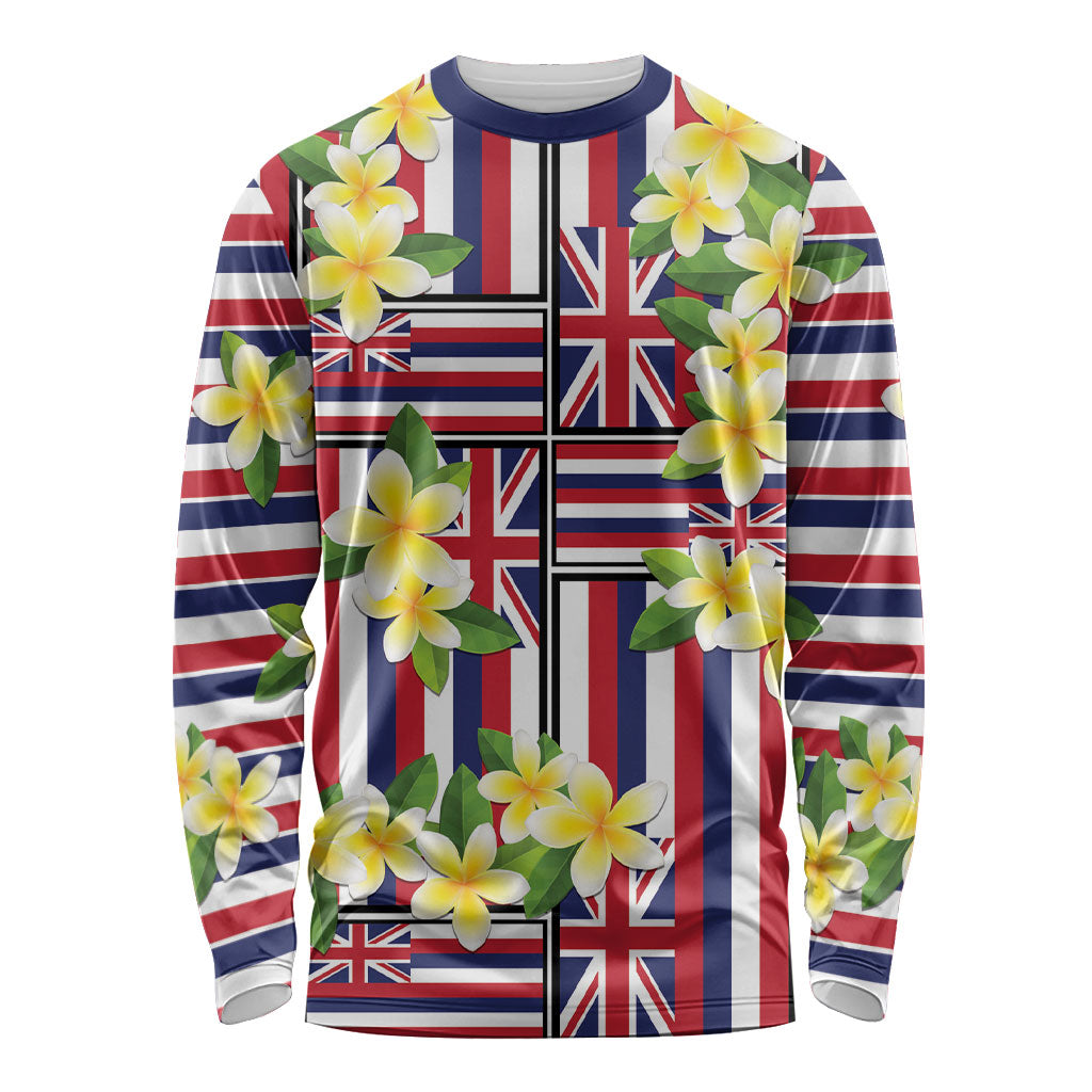 Hawaii Plumeria Lei Long Sleeve Shirt Hawaiian Flag Motif LT9 Unisex Red - Polynesian Pride
