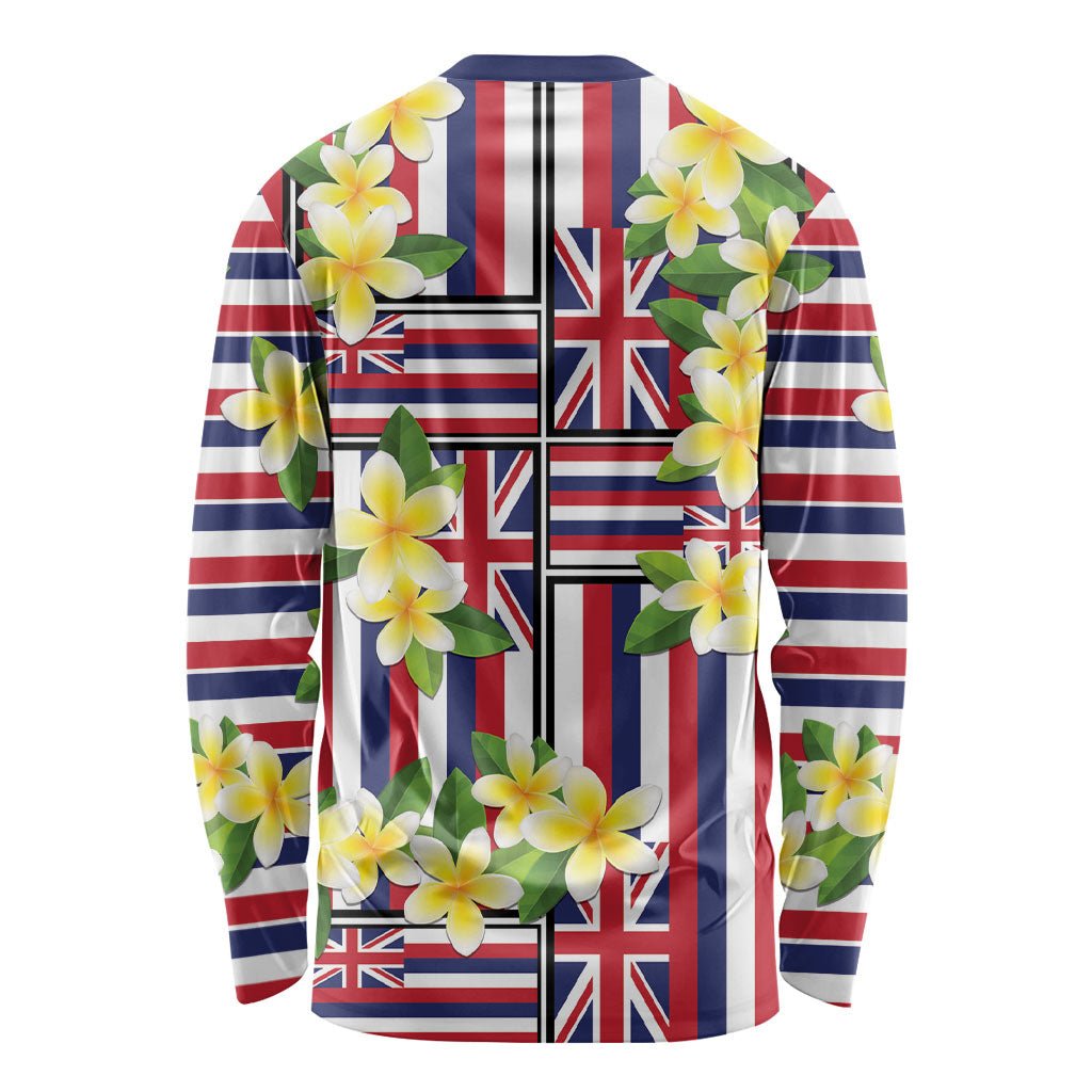 Hawaii Plumeria Lei Long Sleeve Shirt Hawaiian Flag Motif