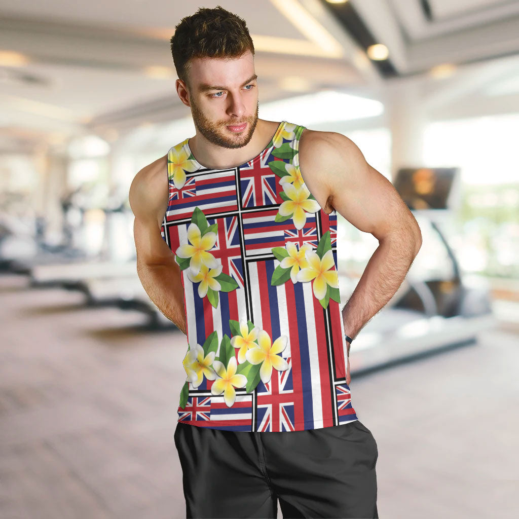 Hawaii Plumeria Lei Men Tank Top Hawaiian Flag Motif LT9 Red - Polynesian Pride