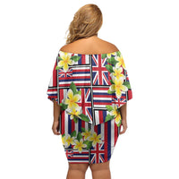 Hawaii Plumeria Lei Off Shoulder Short Dress Hawaiian Flag Motif