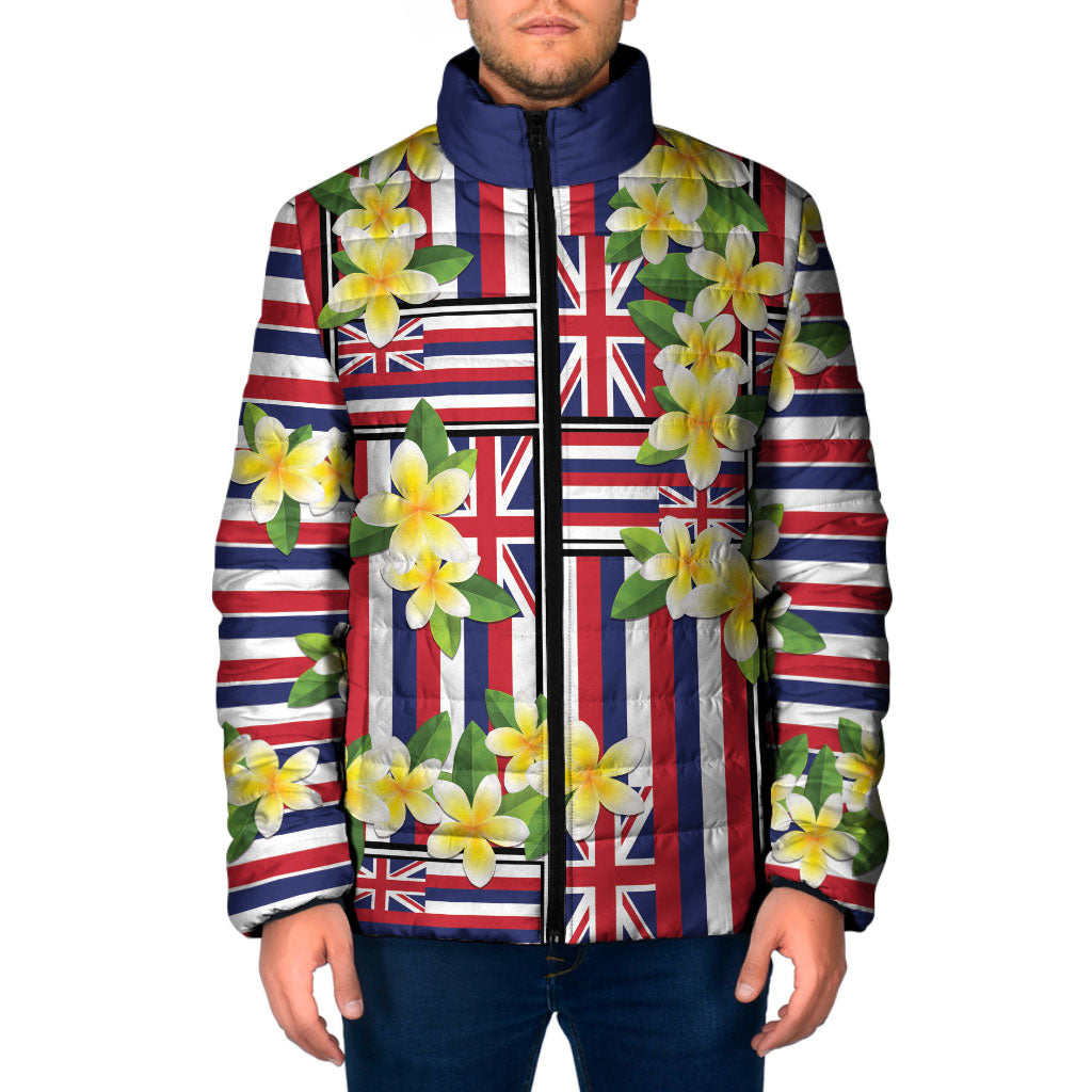 Hawaii Plumeria Lei Padded Jacket Hawaiian Flag Motif LT9 Men Red - Polynesian Pride