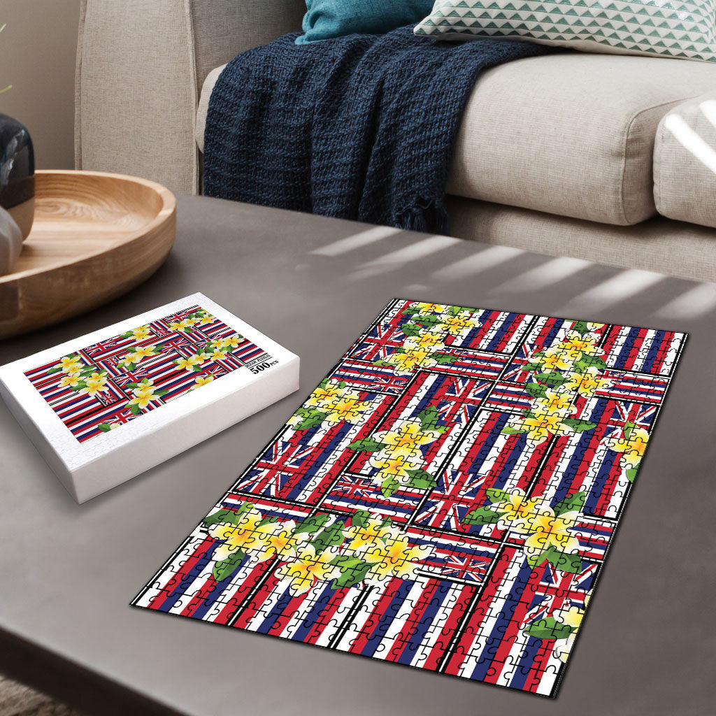 Hawaii Plumeria Lei Puzzle Hawaiian Flag Motif