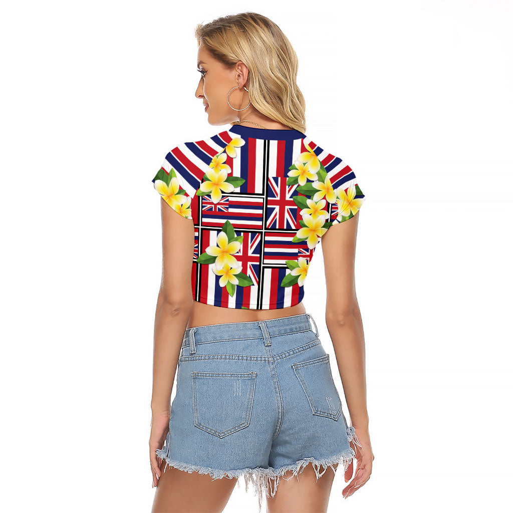 Hawaii Plumeria Lei Raglan Cropped T Shirt Hawaiian Flag Motif