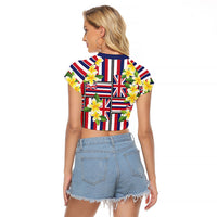 Hawaii Plumeria Lei Raglan Cropped T Shirt Hawaiian Flag Motif