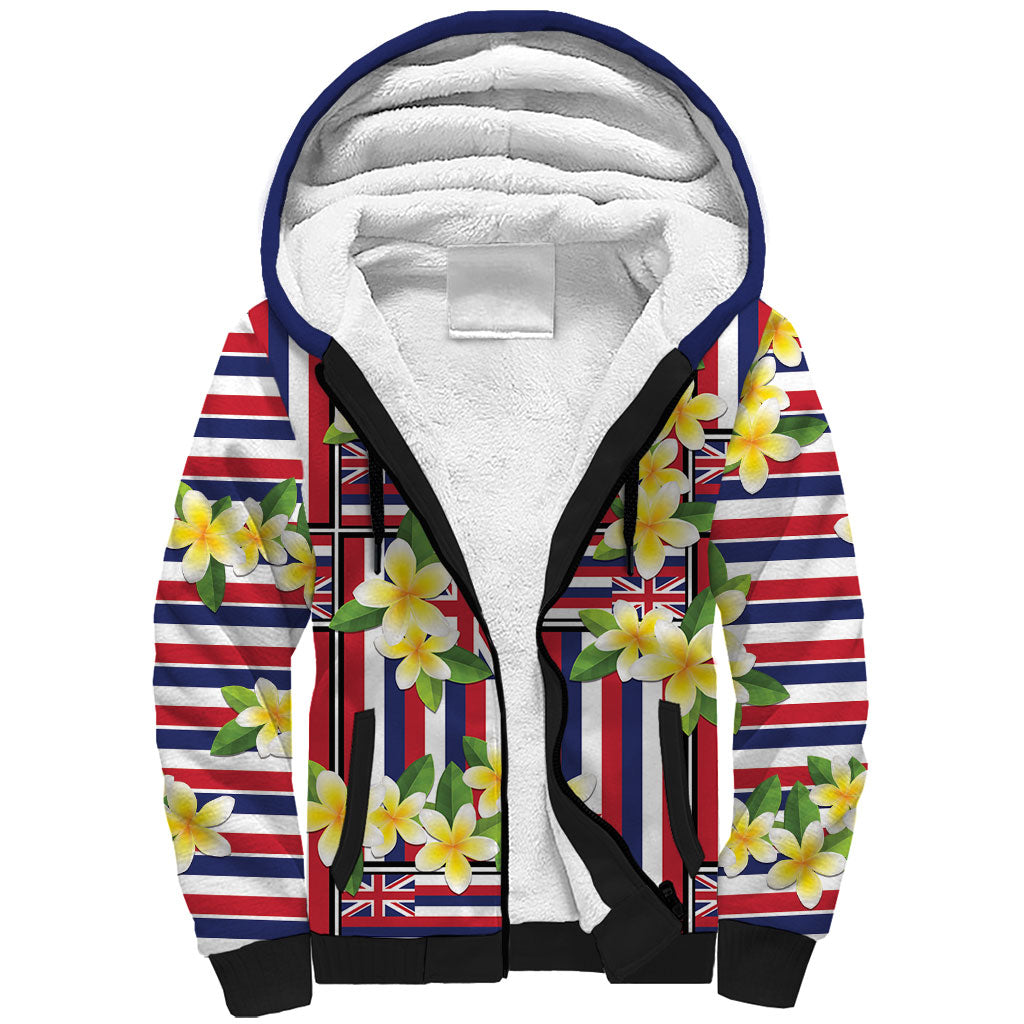 Hawaii Plumeria Lei Sherpa Hoodie Hawaiian Flag Motif LT9 Unisex Red - Polynesian Pride