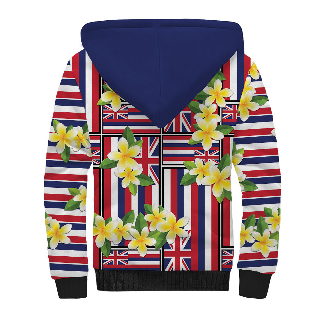 Hawaii Plumeria Lei Sherpa Hoodie Hawaiian Flag Motif