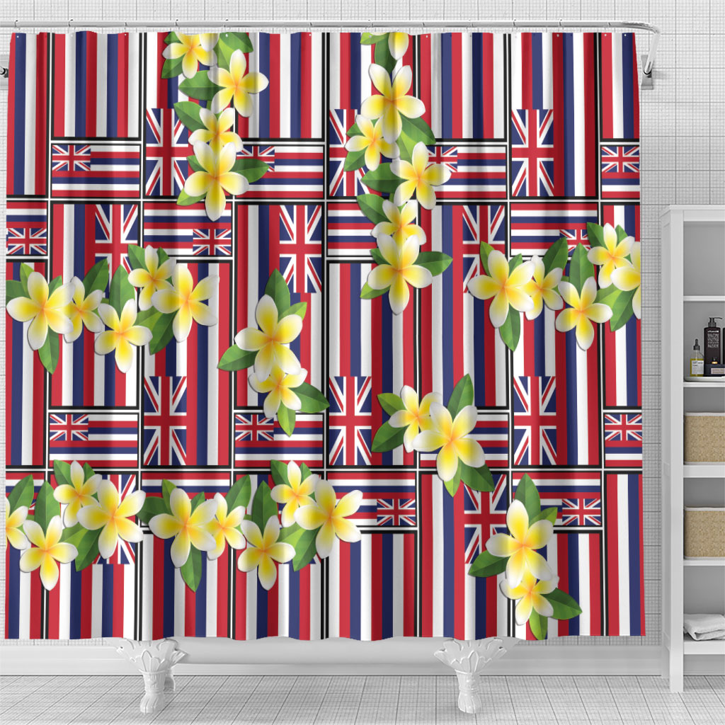 Hawaii Plumeria Lei Shower Curtain Hawaiian Flag Motif