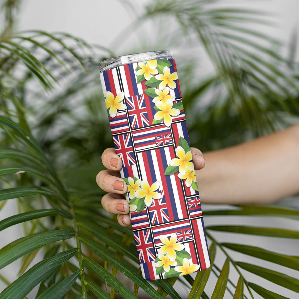 Hawaii Plumeria Lei Skinny Tumbler Hawaiian Flag Motif