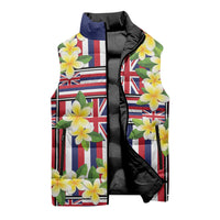 Hawaii Plumeria Lei Sleeveless Puffer Jacket Hawaiian Flag Motif