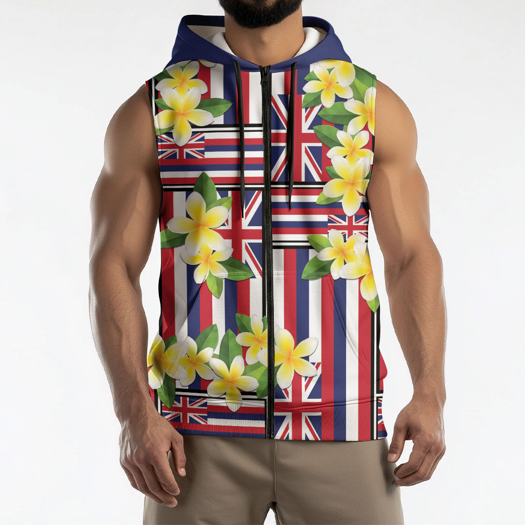Hawaii Plumeria Lei Sleeveless Zip Hoodie Hawaiian Flag Motif