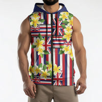 Hawaii Plumeria Lei Sleeveless Zip Hoodie Hawaiian Flag Motif