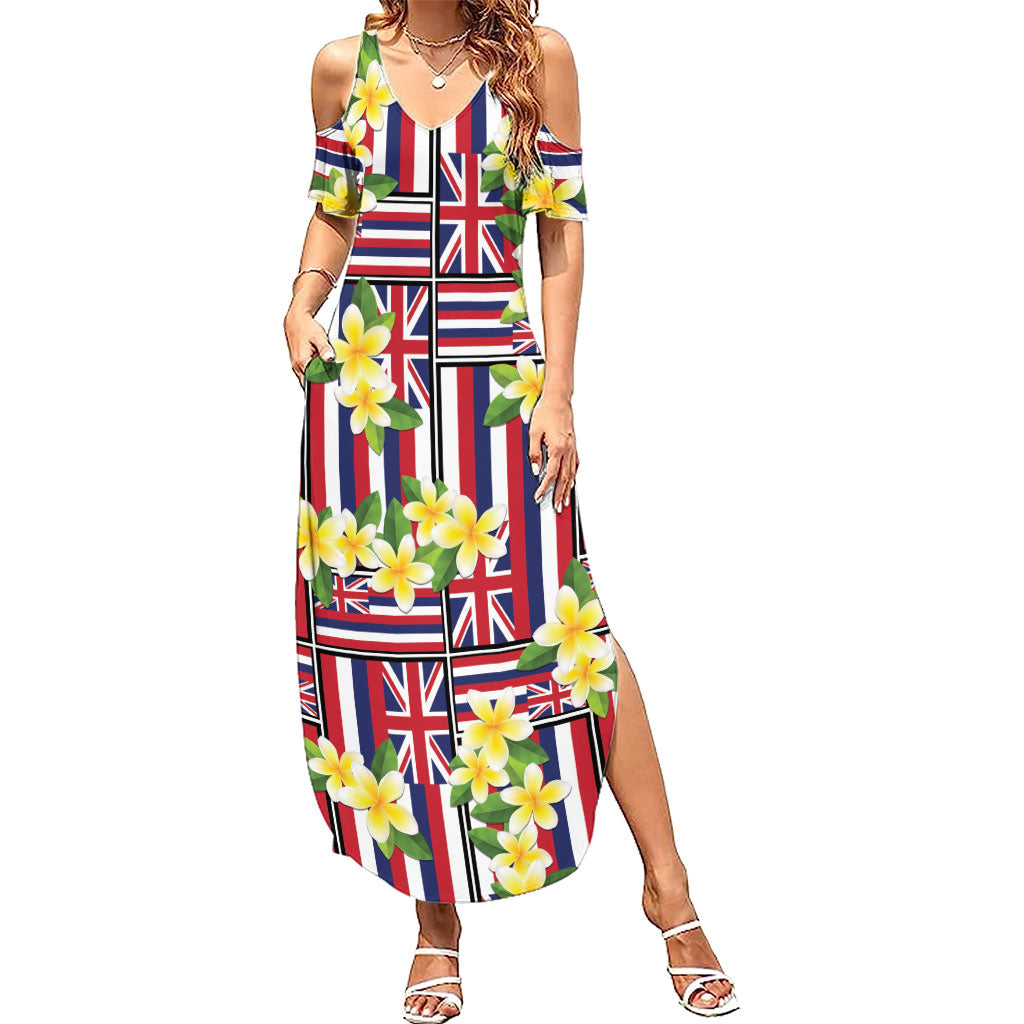 Hawaii Plumeria Lei Summer Maxi Dress Hawaiian Flag Motif