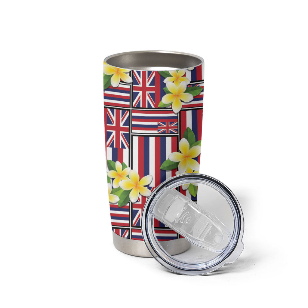Hawaii Plumeria Lei Tumbler Cup Hawaiian Flag Motif