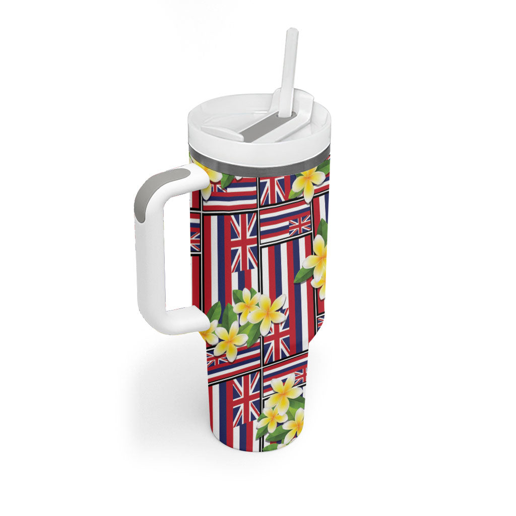 Hawaii Plumeria Lei Tumbler With Handle Hawaiian Flag Motif