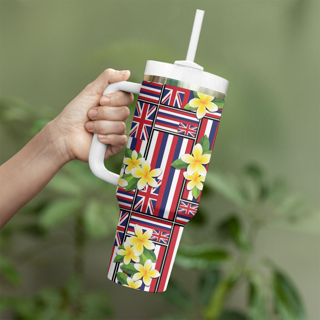Hawaii Plumeria Lei Tumbler With Handle Hawaiian Flag Motif