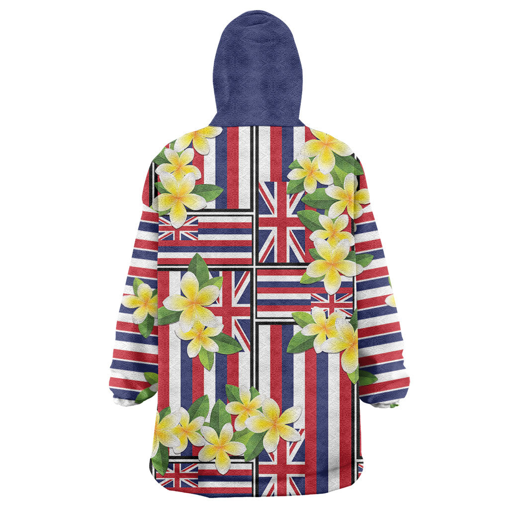Hawaii Plumeria Lei Wearable Blanket Hoodie Hawaiian Flag Motif