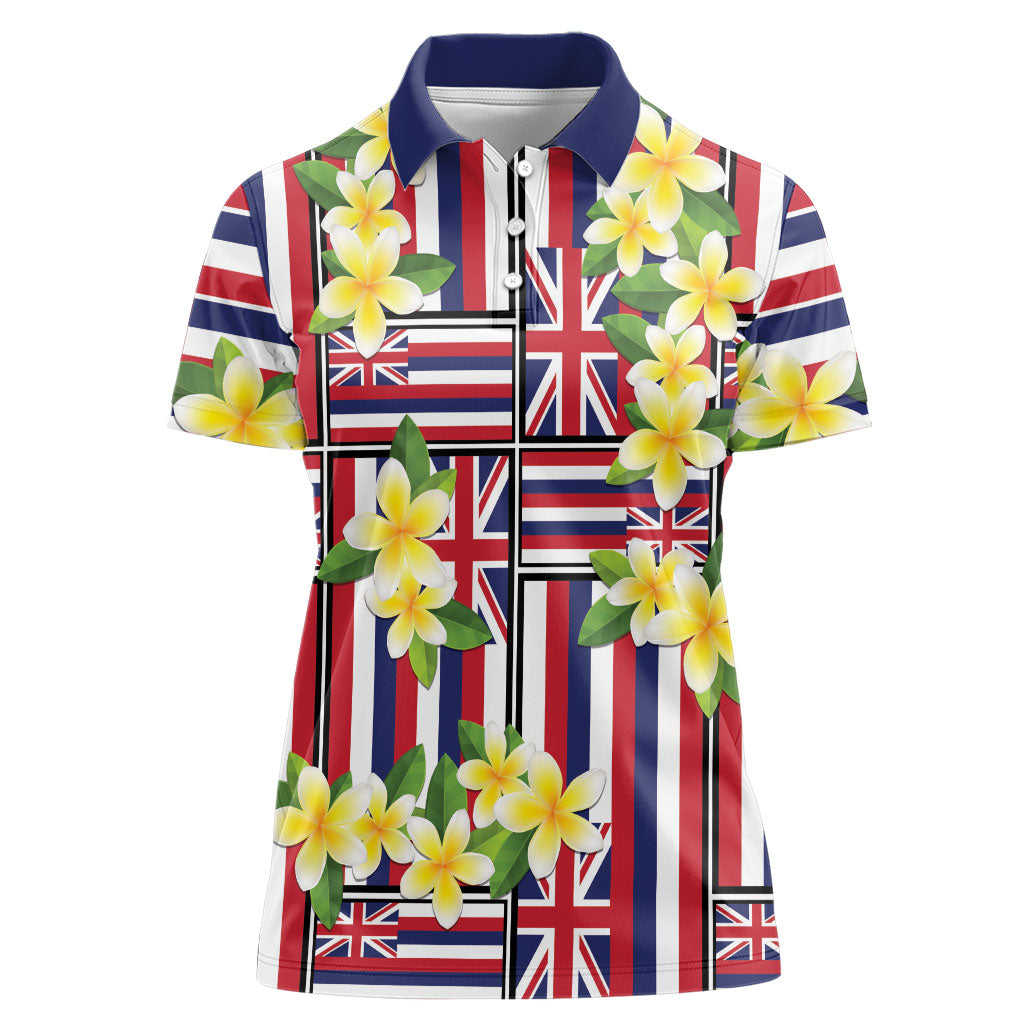Hawaii Plumeria Lei Women Polo Shirt Hawaiian Flag Motif