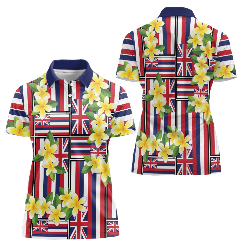 Hawaii Plumeria Lei Women Polo Shirt Hawaiian Flag Motif