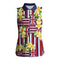 Hawaii Plumeria Lei Women Sleeveless Polo Shirt Hawaiian Flag Motif