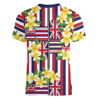 Hawaii Plumeria Lei Women V-Neck T-Shirt Hawaiian Flag Motif