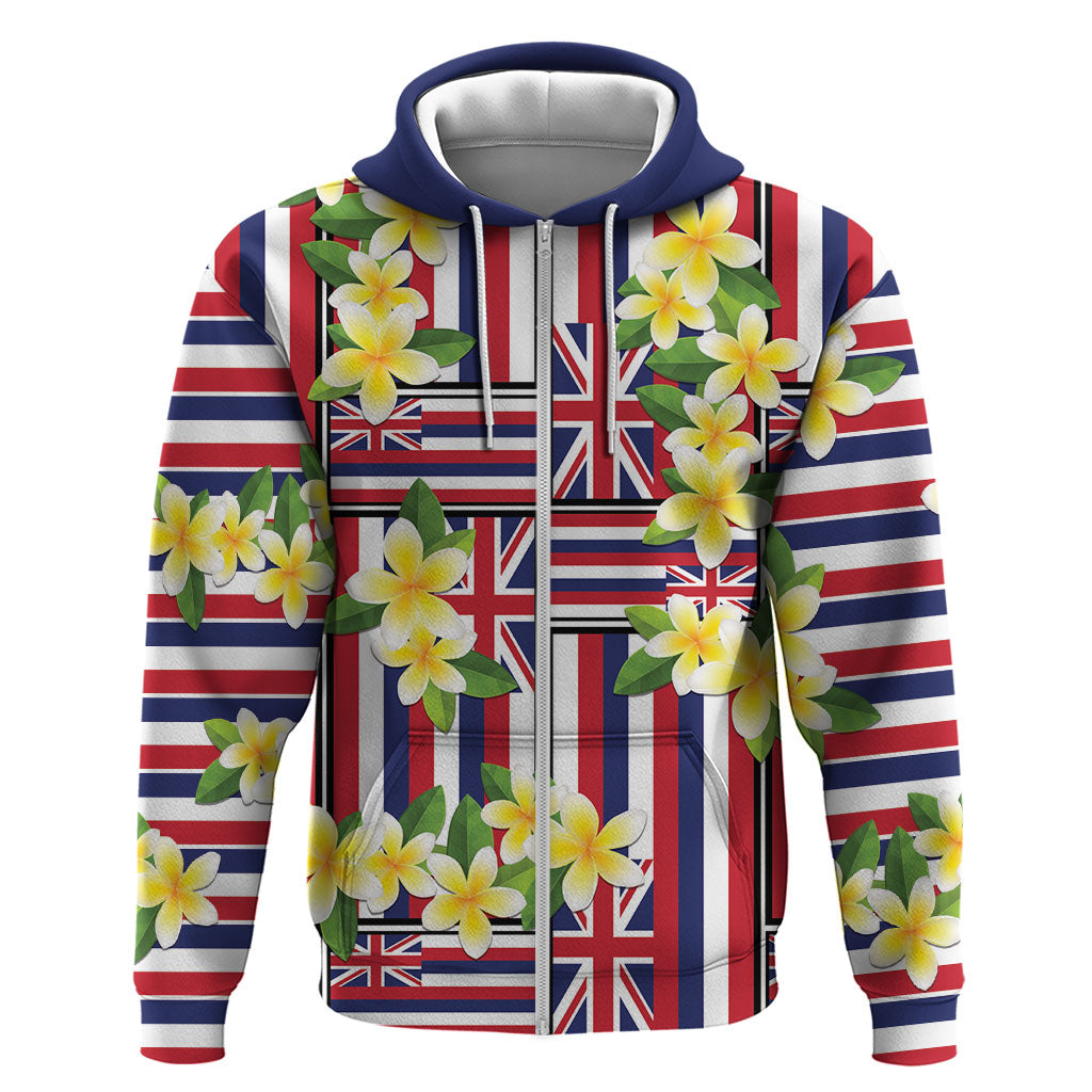 Hawaii Plumeria Lei Zip Hoodie Hawaiian Flag Motif LT9 Zip Hoodie Red - Polynesian Pride